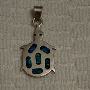 Taxco Silver and Mexican Opal Turtle Pendant